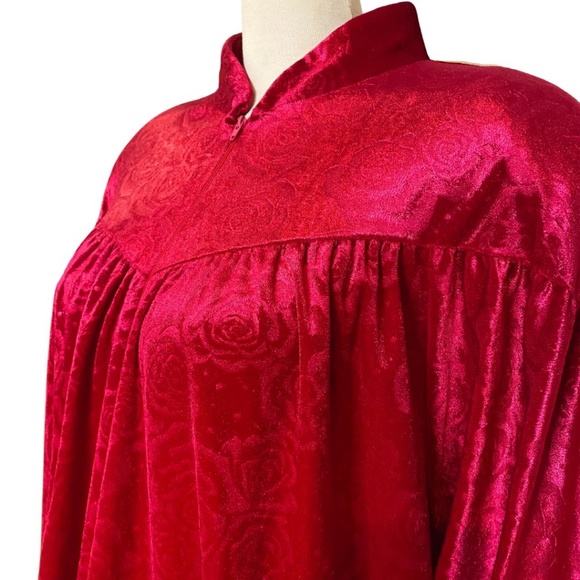 Vintage Housecoat Robe Velour Fuschia Red Size XL - Picture 3 of 10
